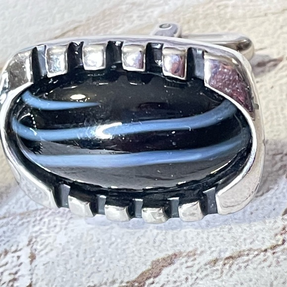 Vintage Mens Lapis or Faux Lapis Cufflinks - Picture 3 of 4